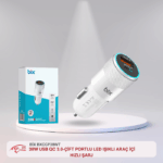 ORİJİNAL BİX BXCCP38WT 38W USB QC 3.0-ÇİFT PORTLU LED IŞIKLI ARAÇ İÇİ HIZLI ŞARJ