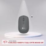 LECOO WS202 KABLOSUZ 1600DPI 4 TUŞLU OPTİK MOUSE GRİ