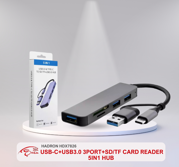 KABLO 35 (45) HADRON HDX7826 USB-C+USB3.0 3PORT+SD/TF CARD READER 5IN1 HUB - Görsel 1