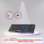 HADRON G509 KABLOLU OYUNCU MİNİ MEKANİK KLAVYE BLUE SWİTCH RGB Q- SİYAH
